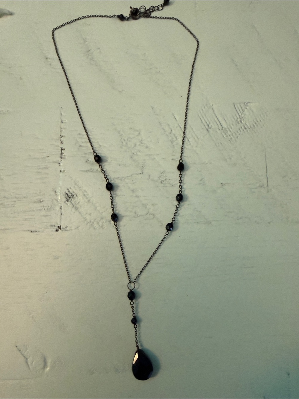 Black Teardrop Lariat Necklace - Women Jewelry